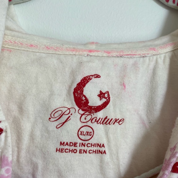 PJ Couture Women’s Hooded Pajama Top with Red and Pink Snowflakes/Peace Signs - Picture 4 of 5